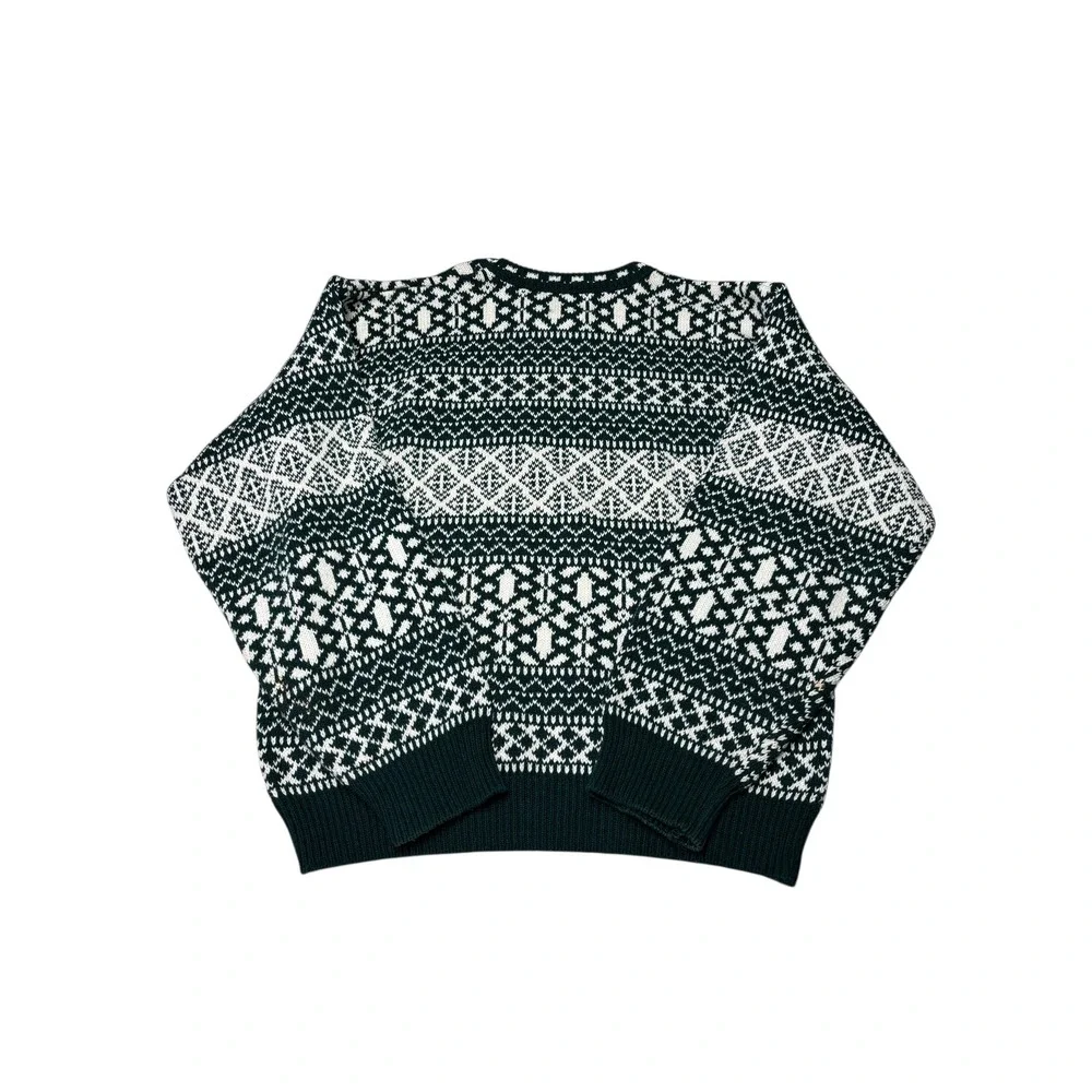 Vtg 90s Eddie‎ Bauer Mens Sweater Fair Geometric Pattern Green White Size M USA - Picture 4 of 7